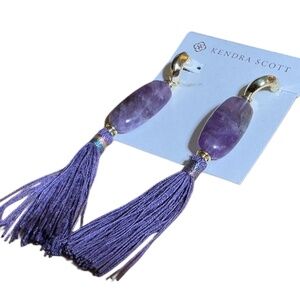 Kendra Scott Amethyst Earrings, Purple Tassels, Gold Plated Hoop, Post Back, New